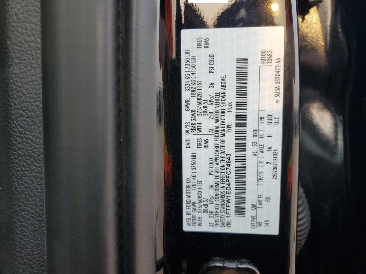 2023 Ford F150 Supercrew VIN: 1FTFW1ED4PFC74643 Lot: 66552755