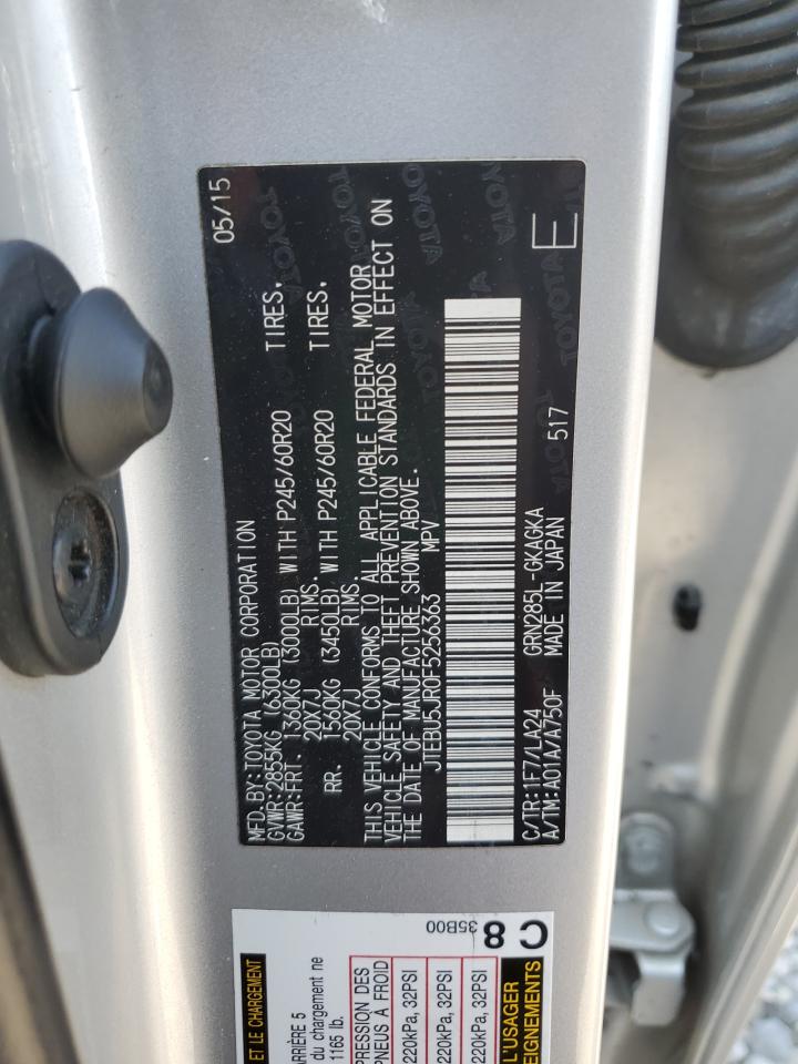 2015 Toyota 4Runner Sr5/Sr5 Premium VIN: JTEBU5JR0F5256363 Lot: 68445545