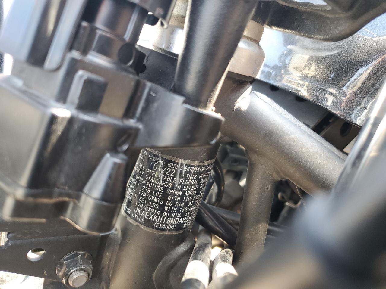 2022 Kawasaki Ex400 VIN: JKAEXKH18NDAH5676 Lot: 68781185