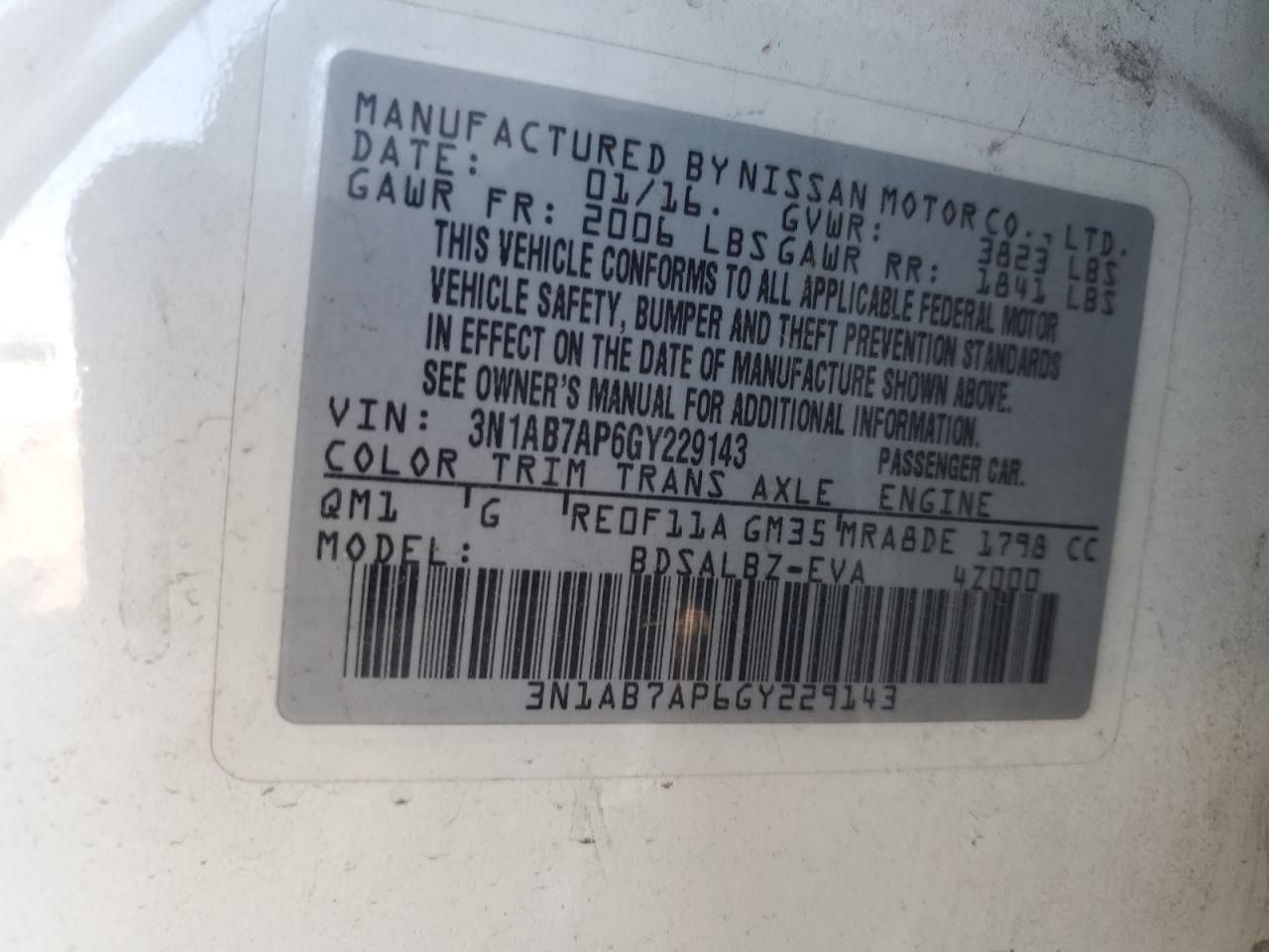 2016 Nissan Sentra S VIN: 3N1AB7AP6GY229143 Lot: 71040595