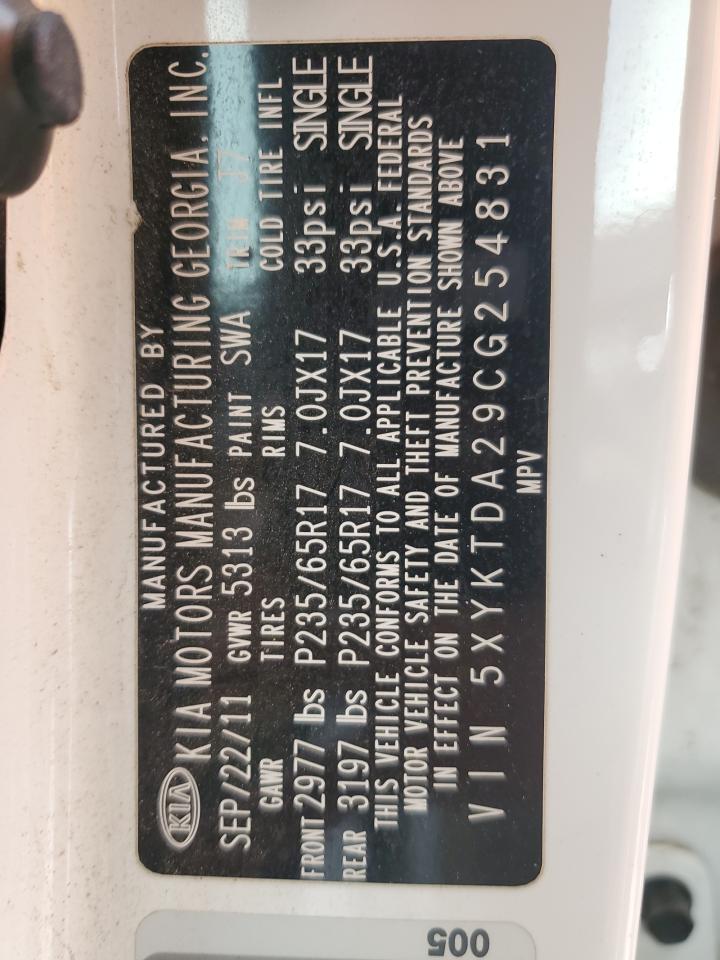 2012 Kia Sorento Base VIN: 5XYKTDA29CG254831 Lot: 69952875