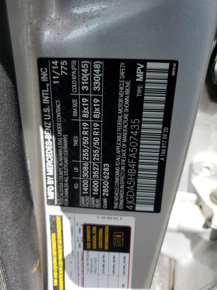 2015 Mercedes-Benz Ml 350 4Matic VIN: 4JGDA5HB4FA507435 Lot: 70542915