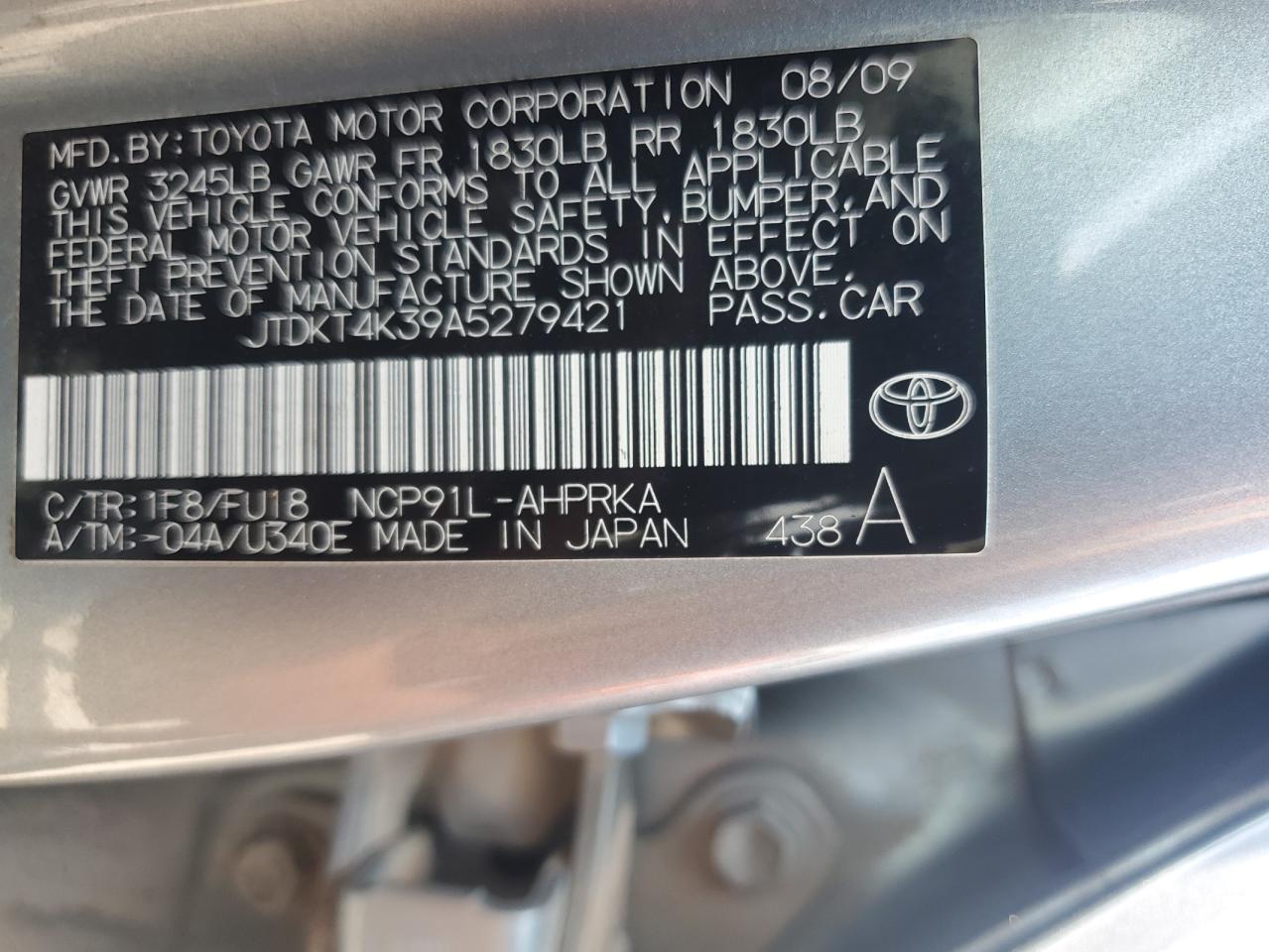 2010 Toyota Yaris VIN: JTDKT4K39A5279421 Lot: 68897535