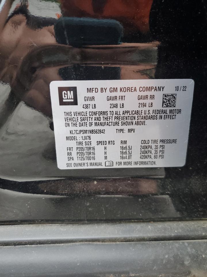 2022 Chevrolet Trax 1Lt VIN: KL7CJPSM1NB562842 Lot: 70190045