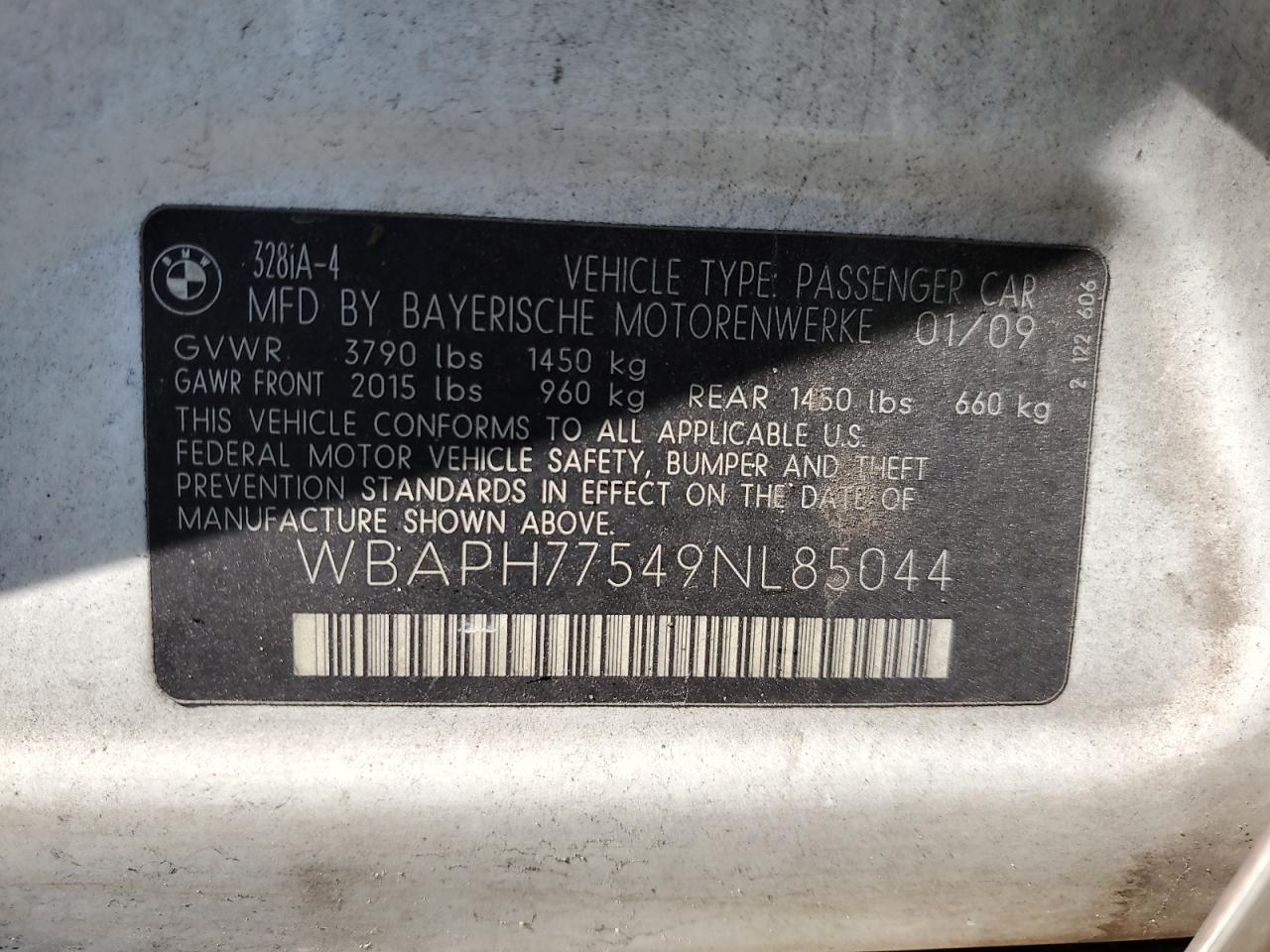 2009 BMW 328 I VIN: WBAPH77549NL85044 Lot: 68637985