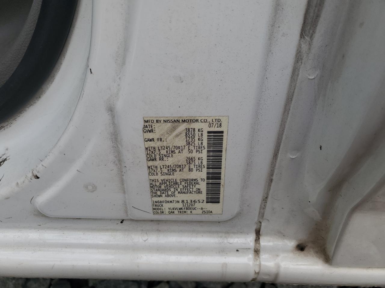 2018 Nissan Nv 1500 S VIN: 1N6BF0KM7JN813652 Lot: 93300365