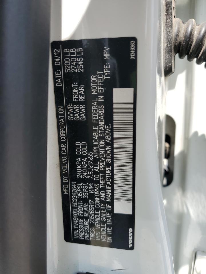 2012 Volvo Xc60 3.2 VIN: YV4940DL6C2342641 Lot: 68727805
