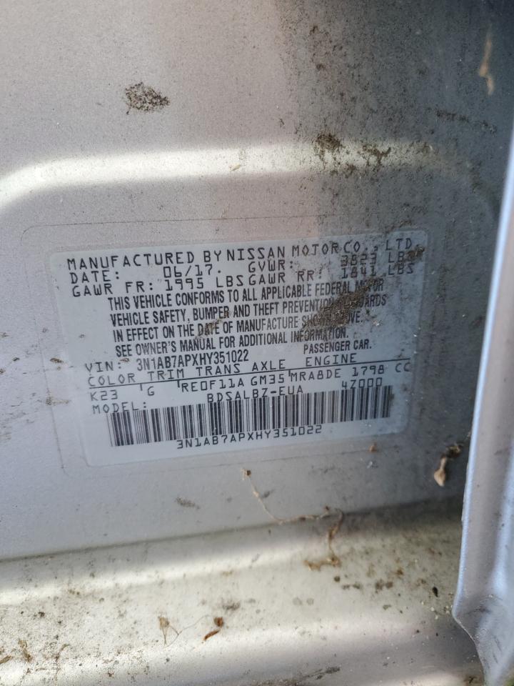 2017 Nissan Sentra S VIN: 3N1AB7APXHY351022 Lot: 68452525