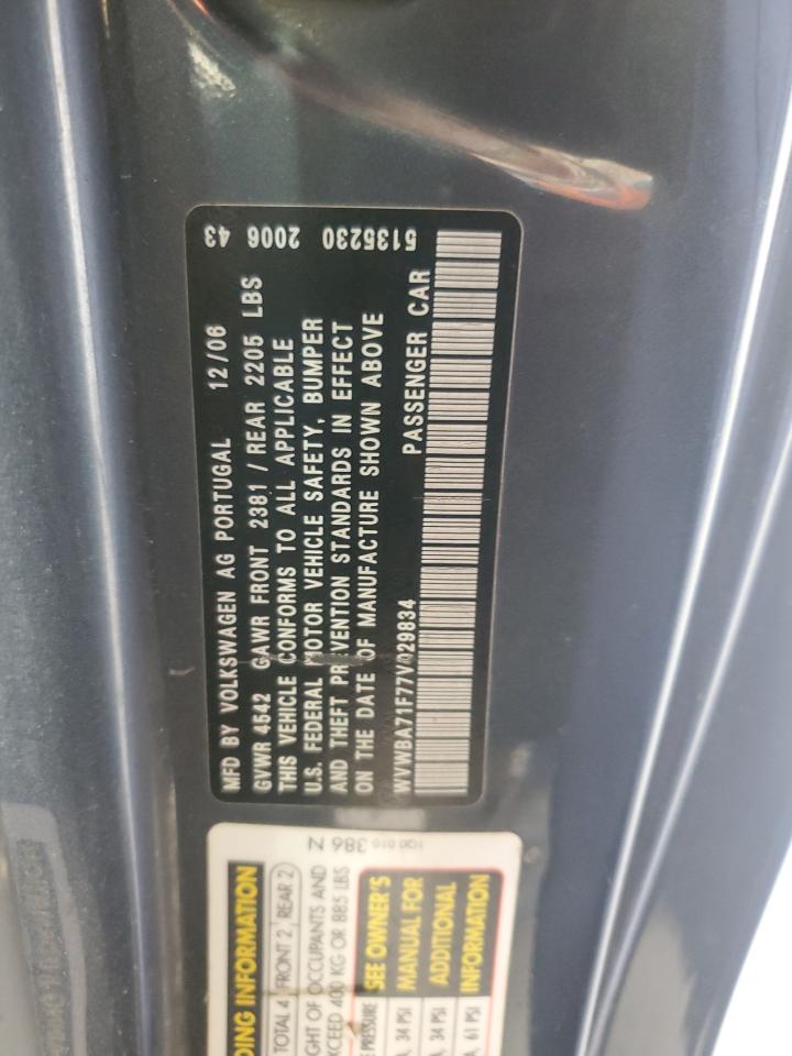 2007 Volkswagen Eos 2.0T VIN: WVWBA71F77V029834 Lot: 70091825