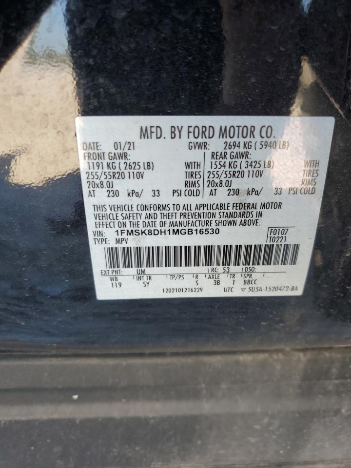 2021 Ford Explorer Xlt VIN: 1FMSK8DH1MGB16530 Lot: 70918275