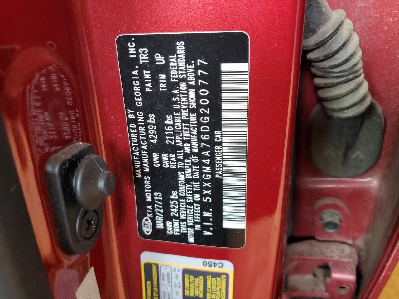 2013 Kia Optima Lx VIN: 5XXGM4A76DG200777 Lot: 70839005