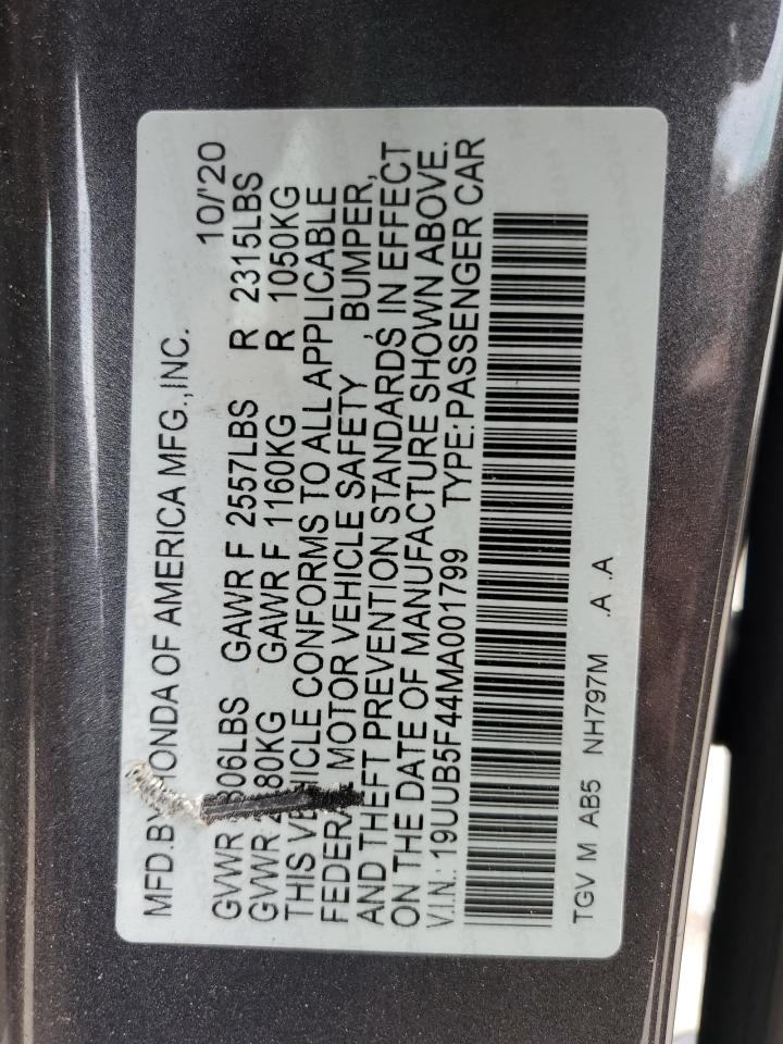 2021 Acura Tlx Technology VIN: 19UUB5F44MA001799 Lot: 70670635