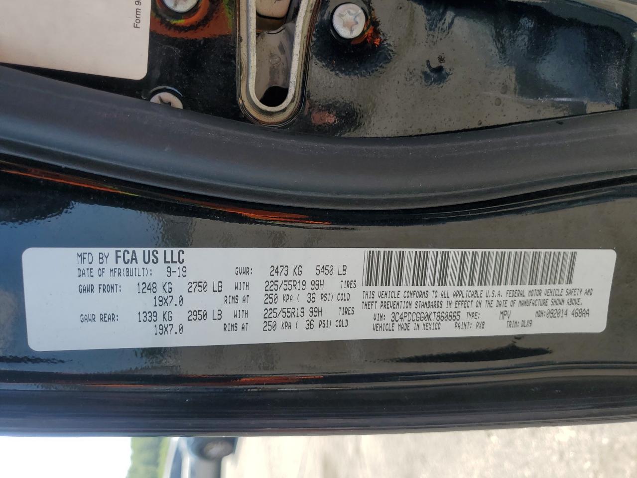 2019 Dodge Journey Crossroad VIN: 3C4PDCGG0KT860865 Lot: 69012565