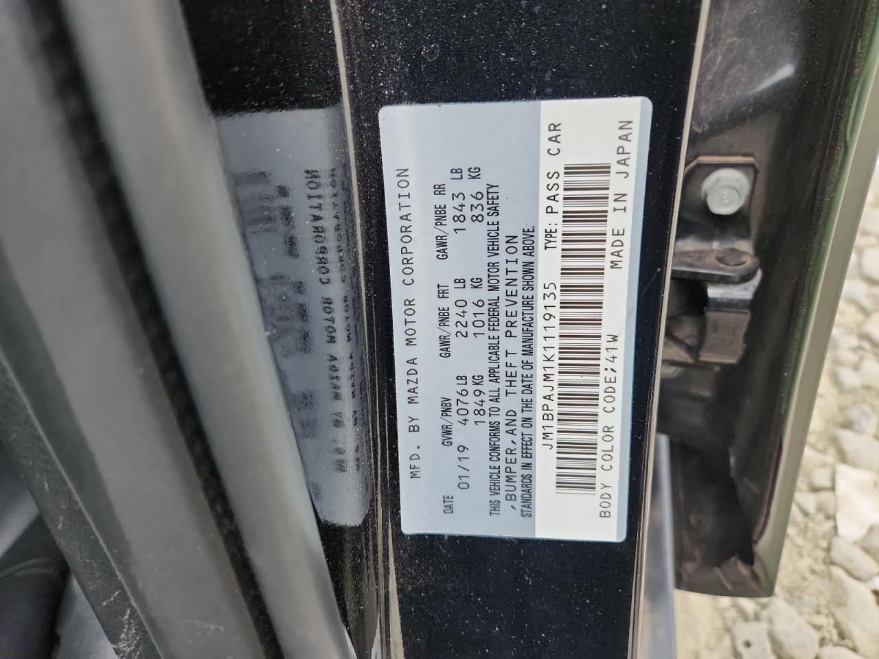 2019 Mazda 3 VIN: JM1BPAJM1K1119135 Lot: 67008615