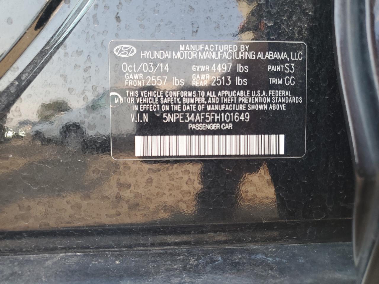 2015 Hyundai Sonata Sport VIN: 5NPE34AF5FH101649 Lot: 68369675