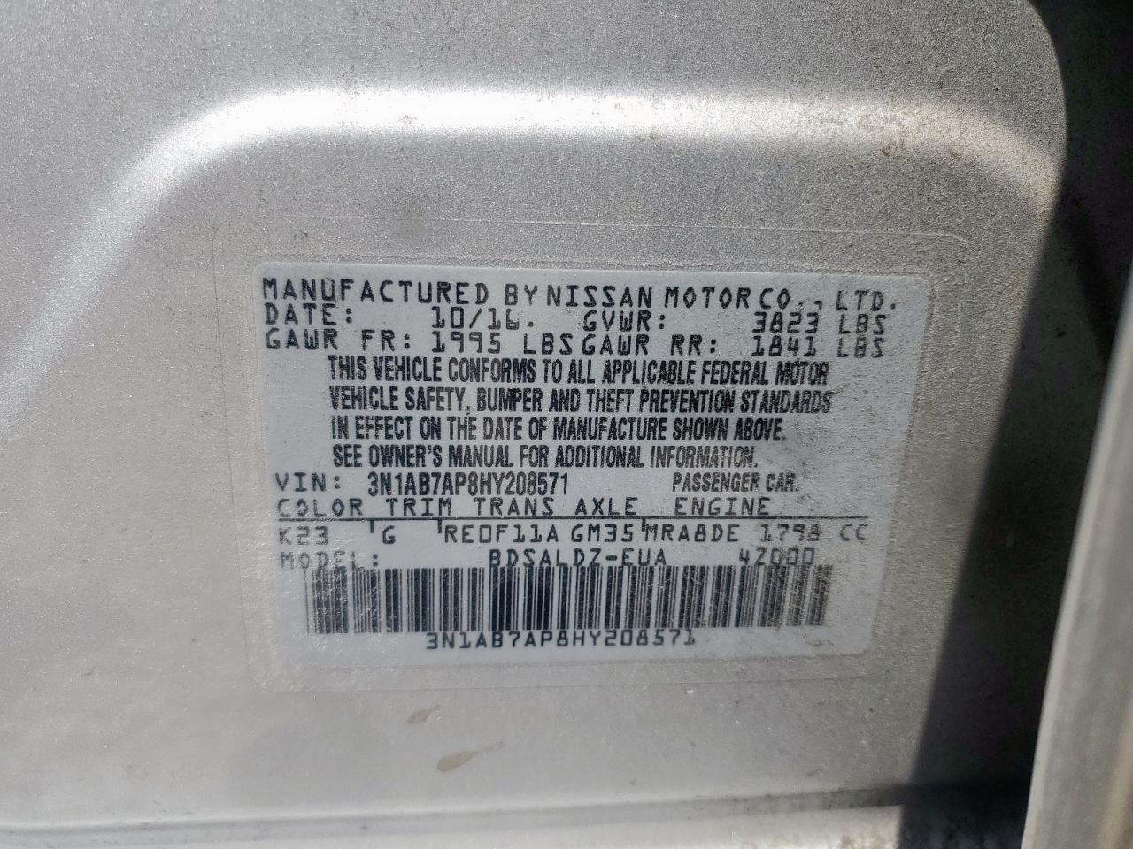 2017 Nissan Sentra S VIN: 3N1AB7AP8HY208571 Lot: 70333945