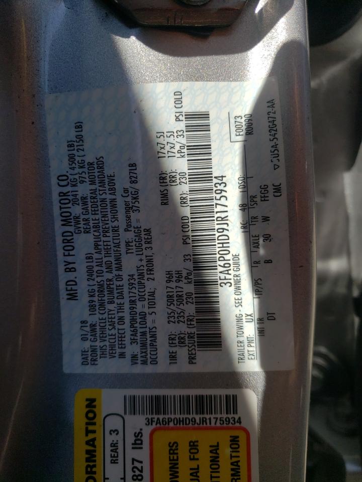 2018 Ford Fusion Se VIN: 3FA6P0HD9JR175934 Lot: 70512115