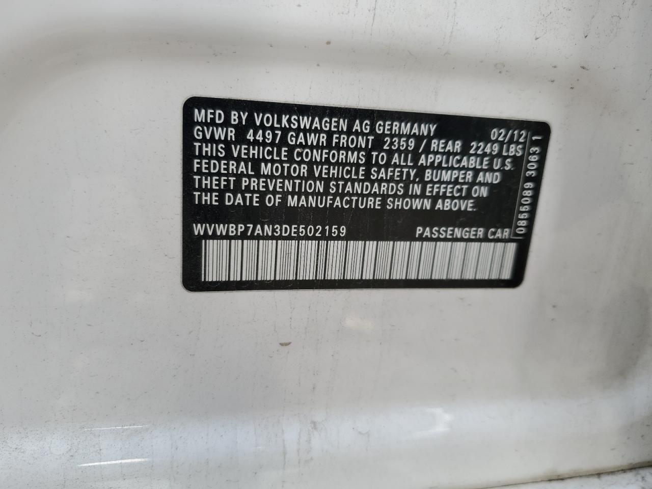 2013 Volkswagen Cc Sport VIN: WVWBP7AN3DE502159 Lot: 70367215