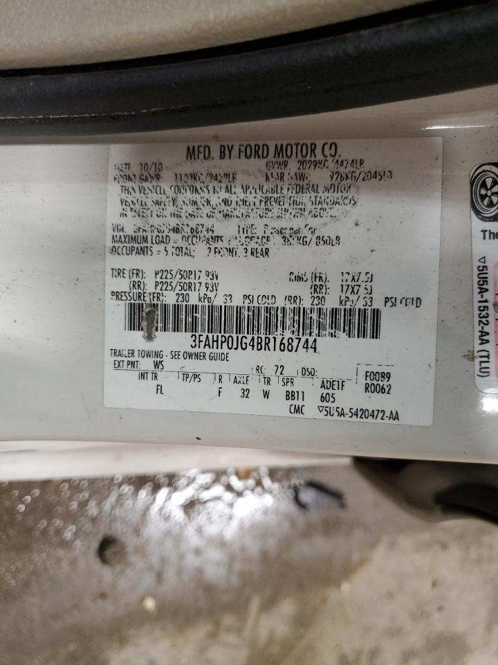 2011 Ford Fusion Sel VIN: 3FAHP0JG4BR168744 Lot: 70414495