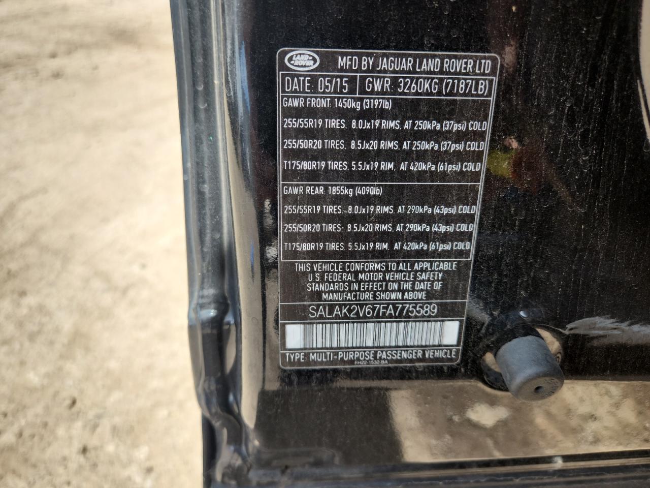 2015 Land Rover Lr4 Hse Luxury VIN: SALAK2V67FA775589 Lot: 68441075