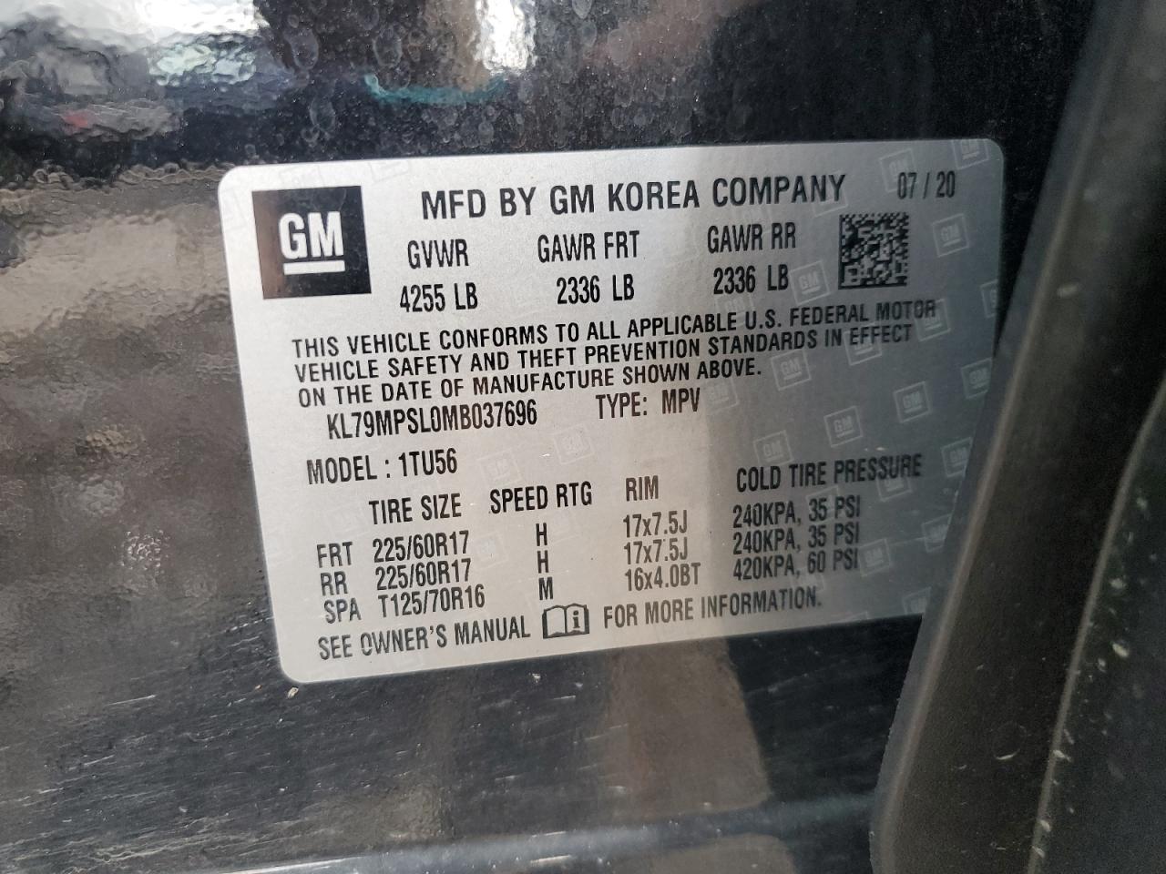 2021 Chevrolet Trailblazer Lt VIN: KL79MPSL0MB037696 Lot: 70653865