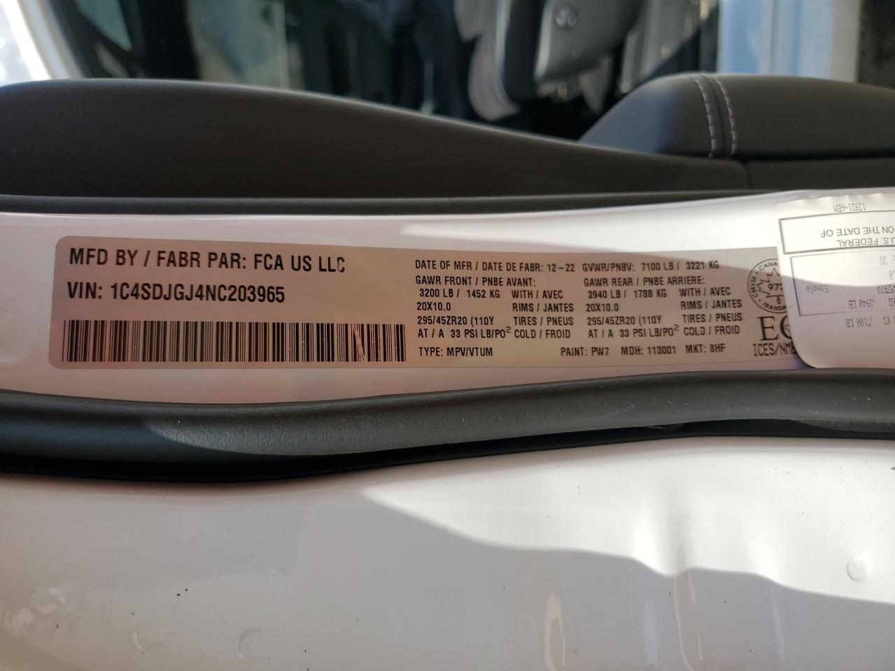 2022 Dodge Durango Srt 392 VIN: 1C4SDJGJ4NC203965 Lot: 70494065