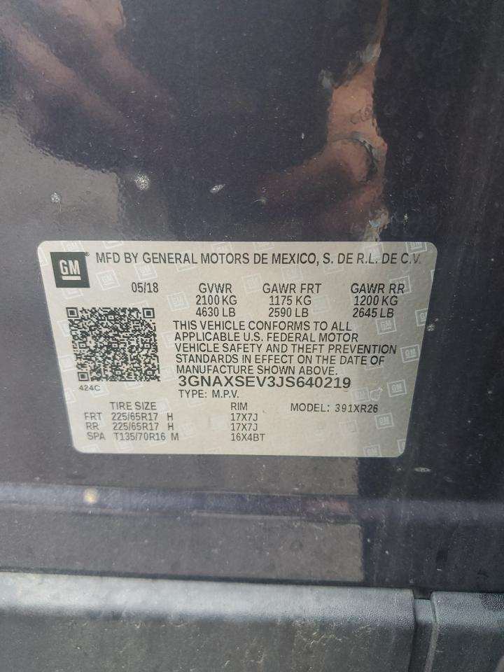 2018 Chevrolet Equinox Lt VIN: 3GNAXSEV3JS640219 Lot: 68708715