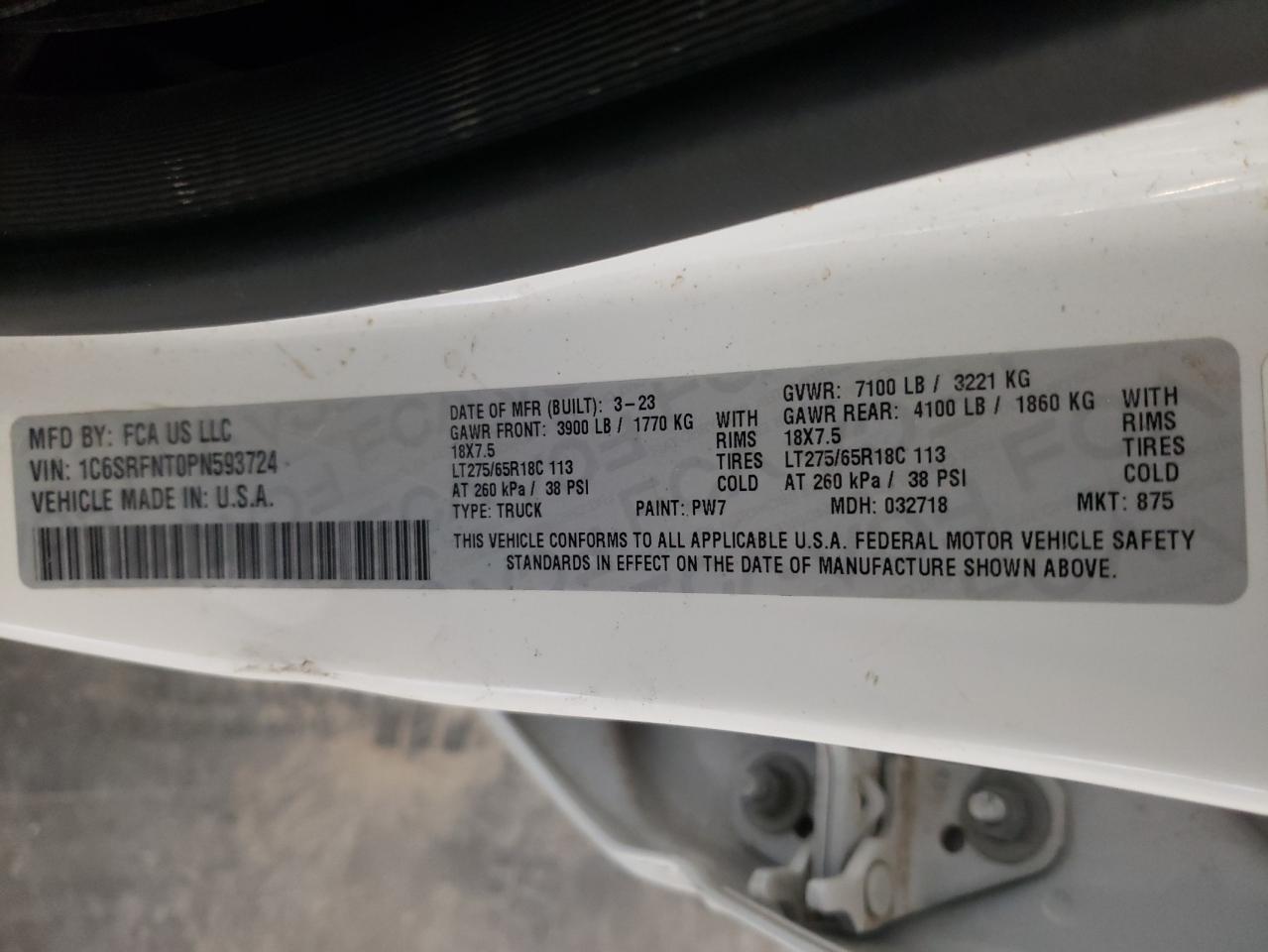 2023 Ram 1500 Tradesman VIN: 1C6SRFNT0PN593724 Lot: 67721235