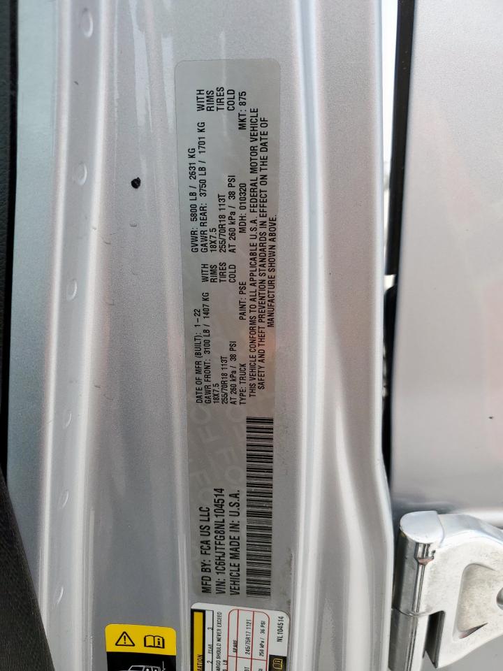 2022 Jeep Gladiator Overland VIN: 1C6HJTFG8NL104514 Lot: 69911475