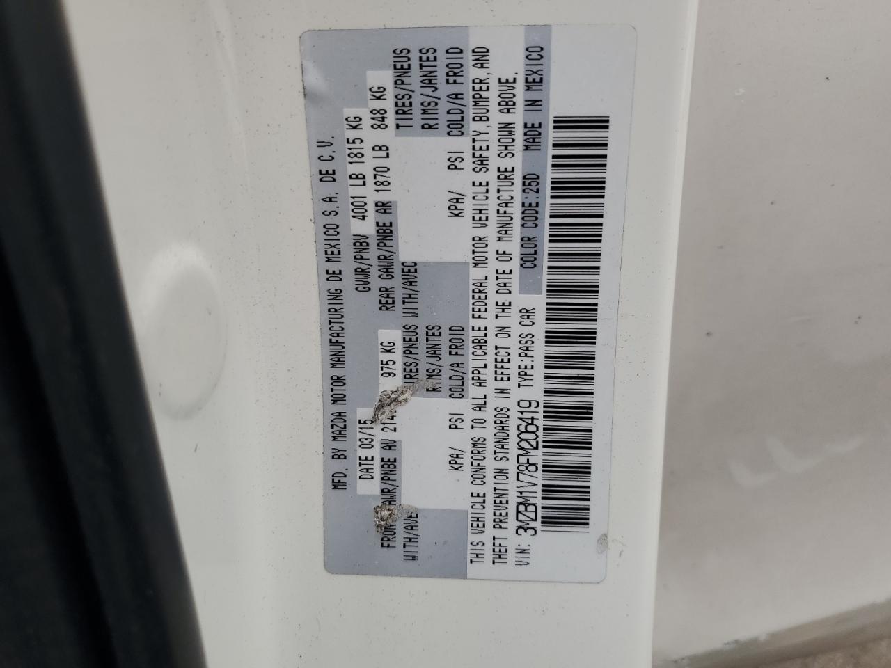 2015 Mazda 3 Touring VIN: 3MZBM1V78FM206419 Lot: 70931265