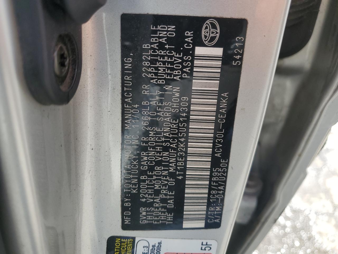 2005 Toyota Camry Le VIN: 4T1BE32K45U514309 Lot: 70443685