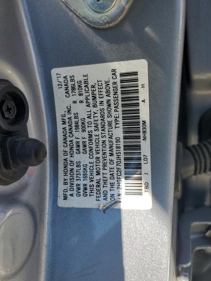 2018 Honda Civic Ex VIN: 2HGFC2F70JH518190 Lot: 70385105