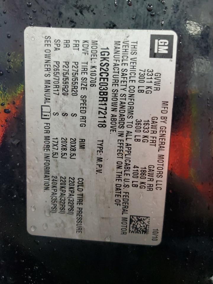 2011 GMC Yukon Slt VIN: 1GKS2CE03BR172118 Lot: 69768495