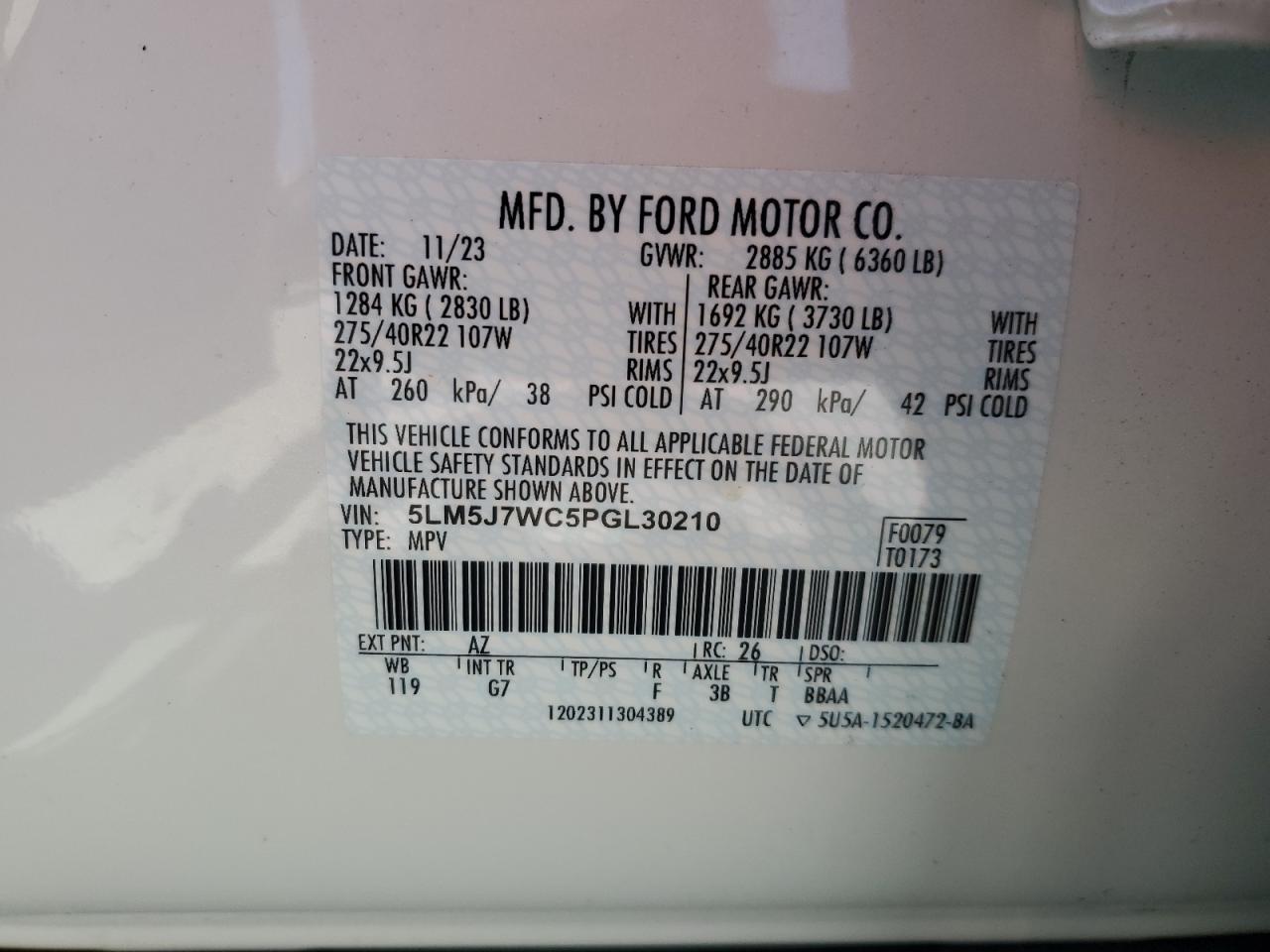 2023 Lincoln Aviator Reserve VIN: 5LM5J7WC5PGL30210 Lot: 68300435