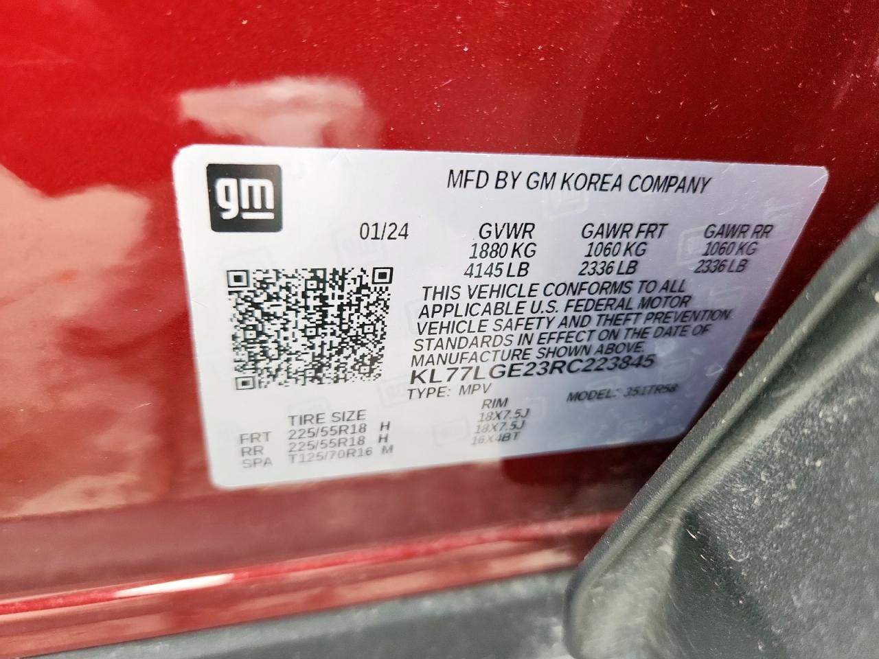 2024 Chevrolet Trax 1Rs VIN: KL77LGE23RC223845 Lot: 69823785