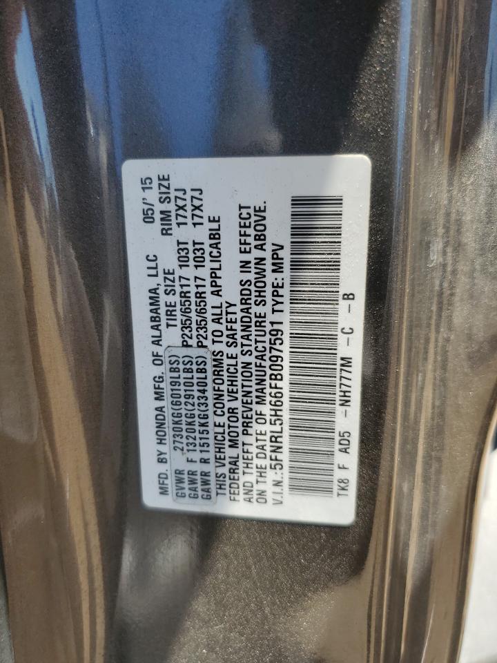 2015 Honda Odyssey Exl VIN: 5FNRL5H66FB097591 Lot: 97142485