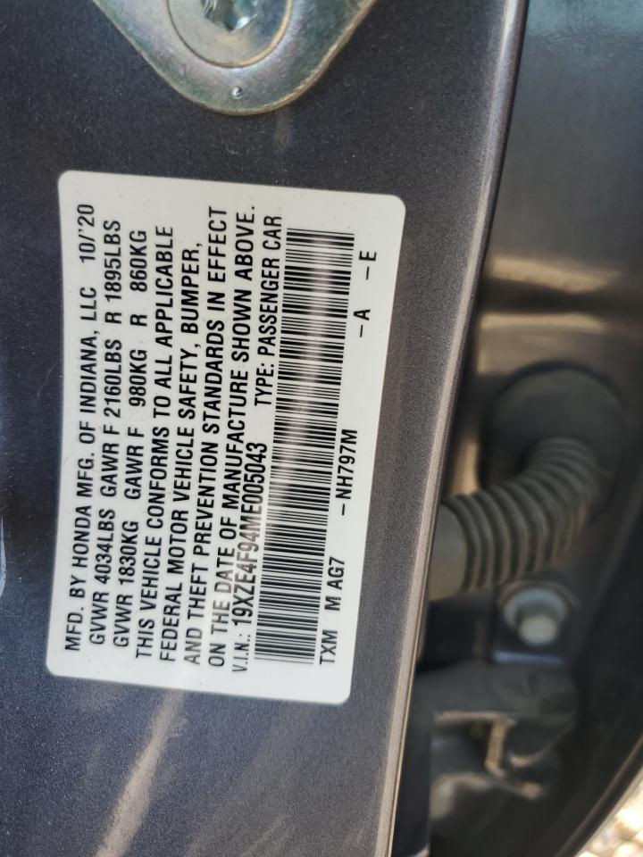 2021 Honda Insight Touring VIN: 19XZE4F94ME005043 Lot: 69702815