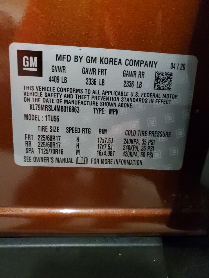 2021 Chevrolet Trailblazer Lt VIN: KL79MRSL4MB016863 Lot: 69207235