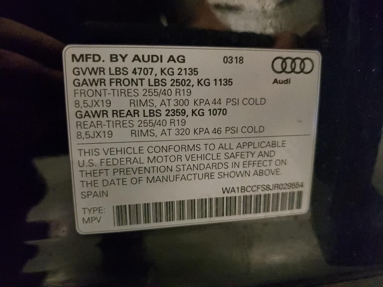 2018 Audi Q3 Premium VIN: WA1BCCFS8JR029554 Lot: 68362365