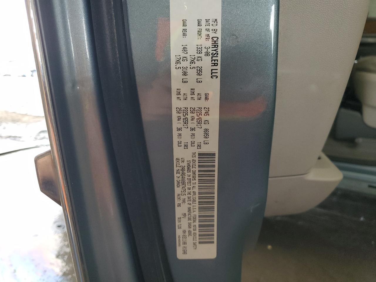 2008 Chrysler Town & Country Limited VIN: 2A8HR64X08R747515 Lot: 69852305