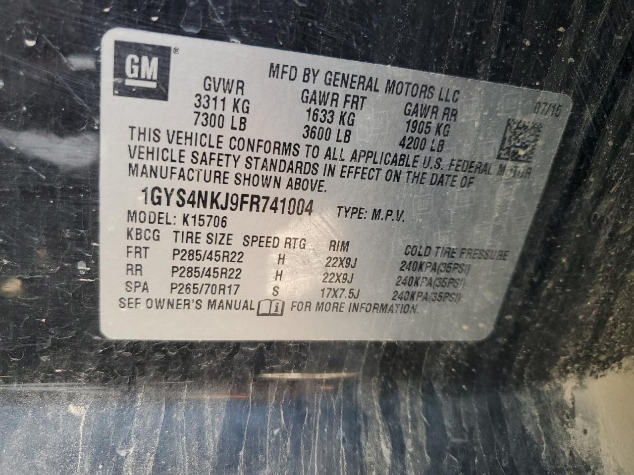 2015 Cadillac Escalade Premium VIN: 1GYS4NKJ9FR741004 Lot: 69648675