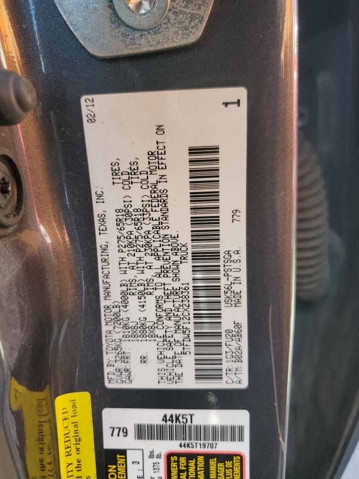 2012 Toyota Tundra Crewmax Sr5 VIN: 5TFDW5F12CX238361 Lot: 68435805