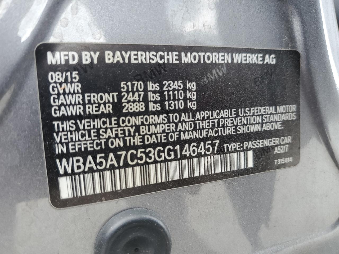 2016 BMW 528 Xi VIN: WBA5A7C53GG146457 Lot: 69045195