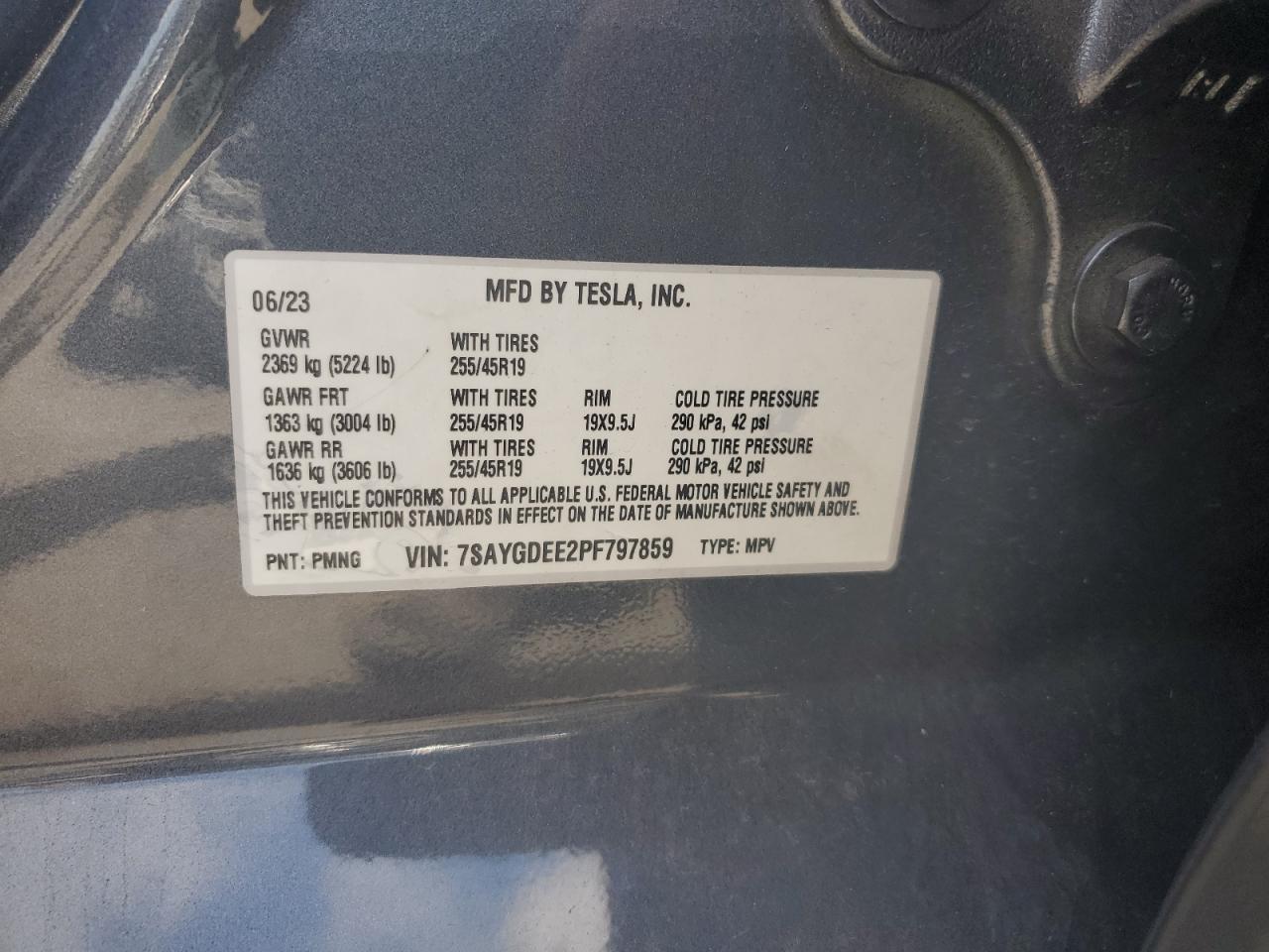 2023 Tesla Model Y VIN: 7SAYGDEE2PF797859 Lot: 68597225