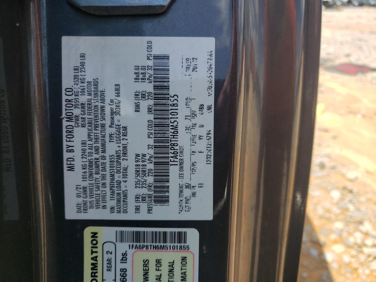 2021 Ford Mustang VIN: 1FA6P8TH6M5101855 Lot: 69924215