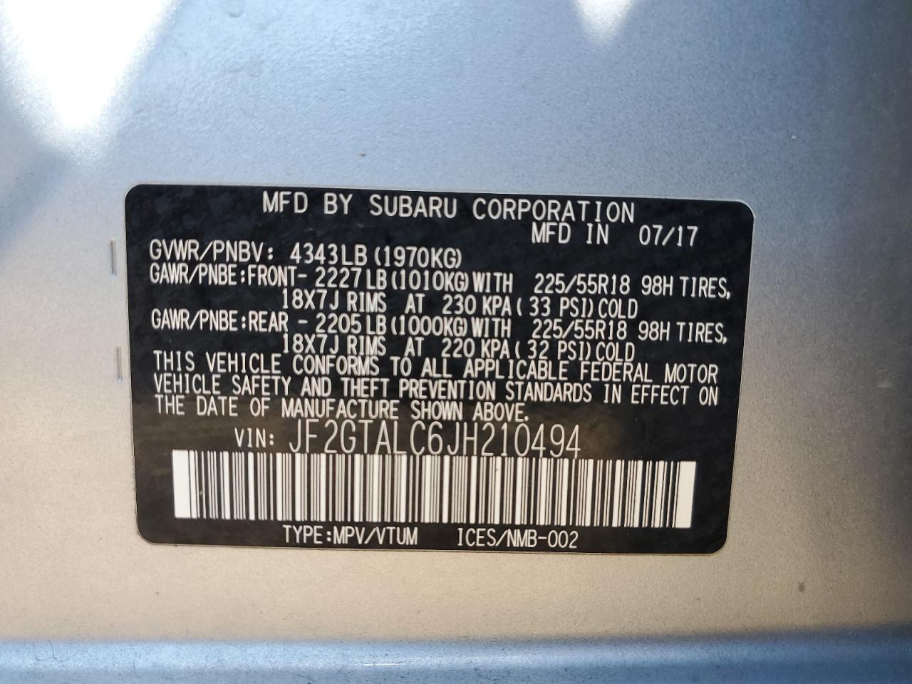 2018 Subaru Crosstrek Limited VIN: JF2GTALC6JH210494 Lot: 69979605