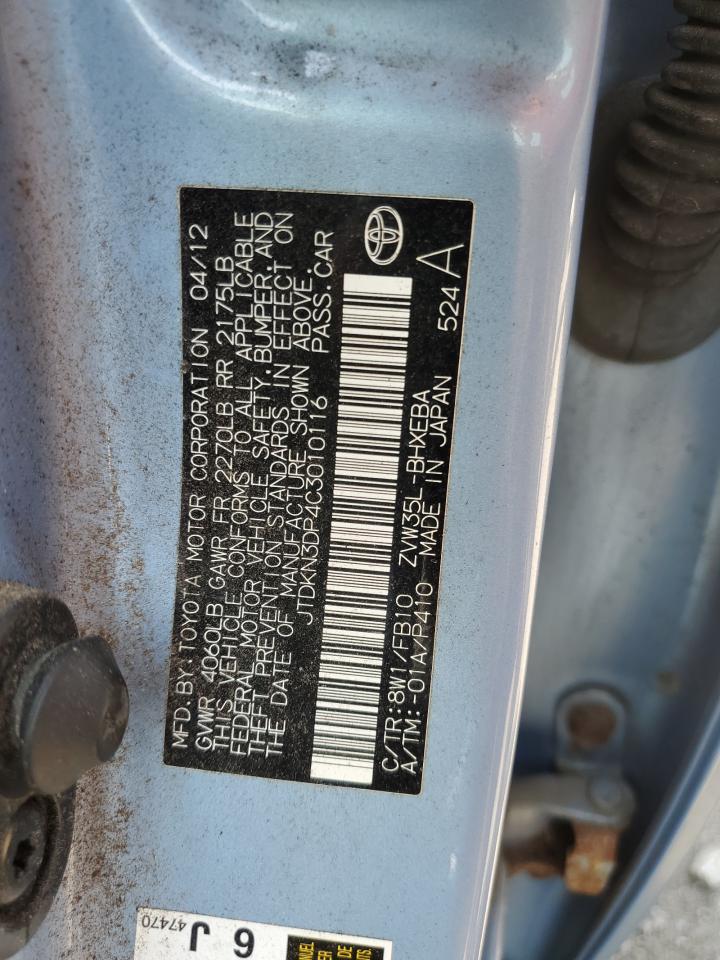 2012 Toyota Prius Plug-In VIN: JTDKN3DP4C3010116 Lot: 68257225