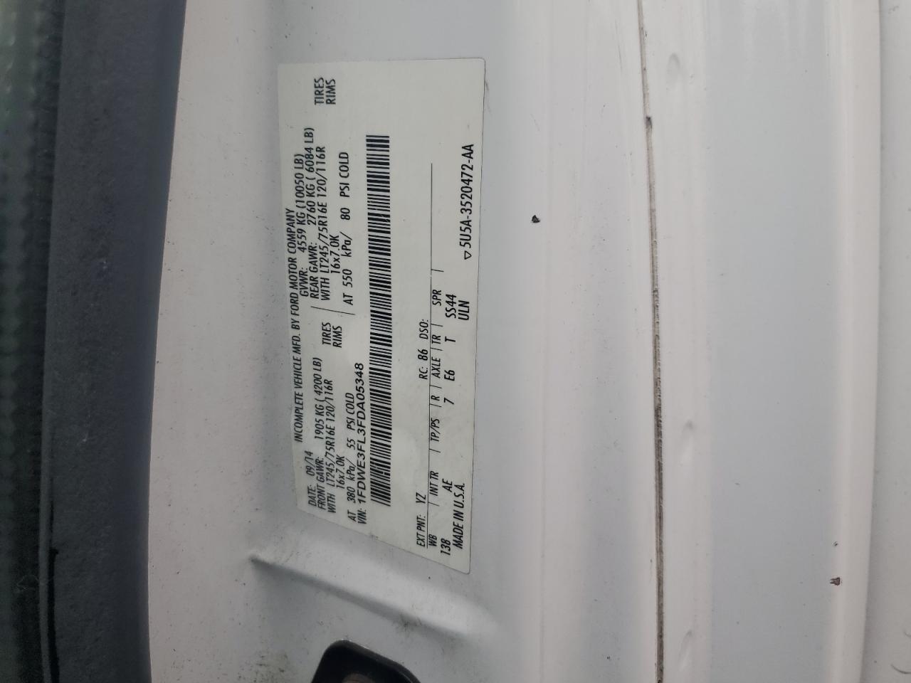 2015 Ford Econoline E350 Super Duty Cutaway Van VIN: 1FDWE3FL3FDA05348 Lot: 68146855