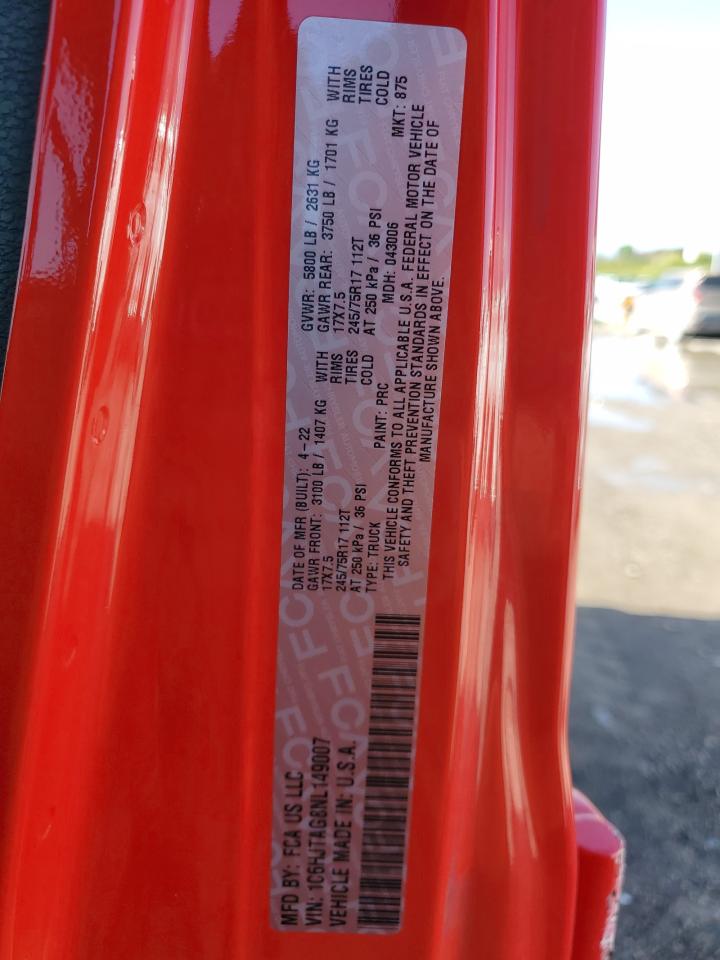 2022 Jeep Gladiator Sport VIN: 1C6HJTAG8NL149007 Lot: 70011355