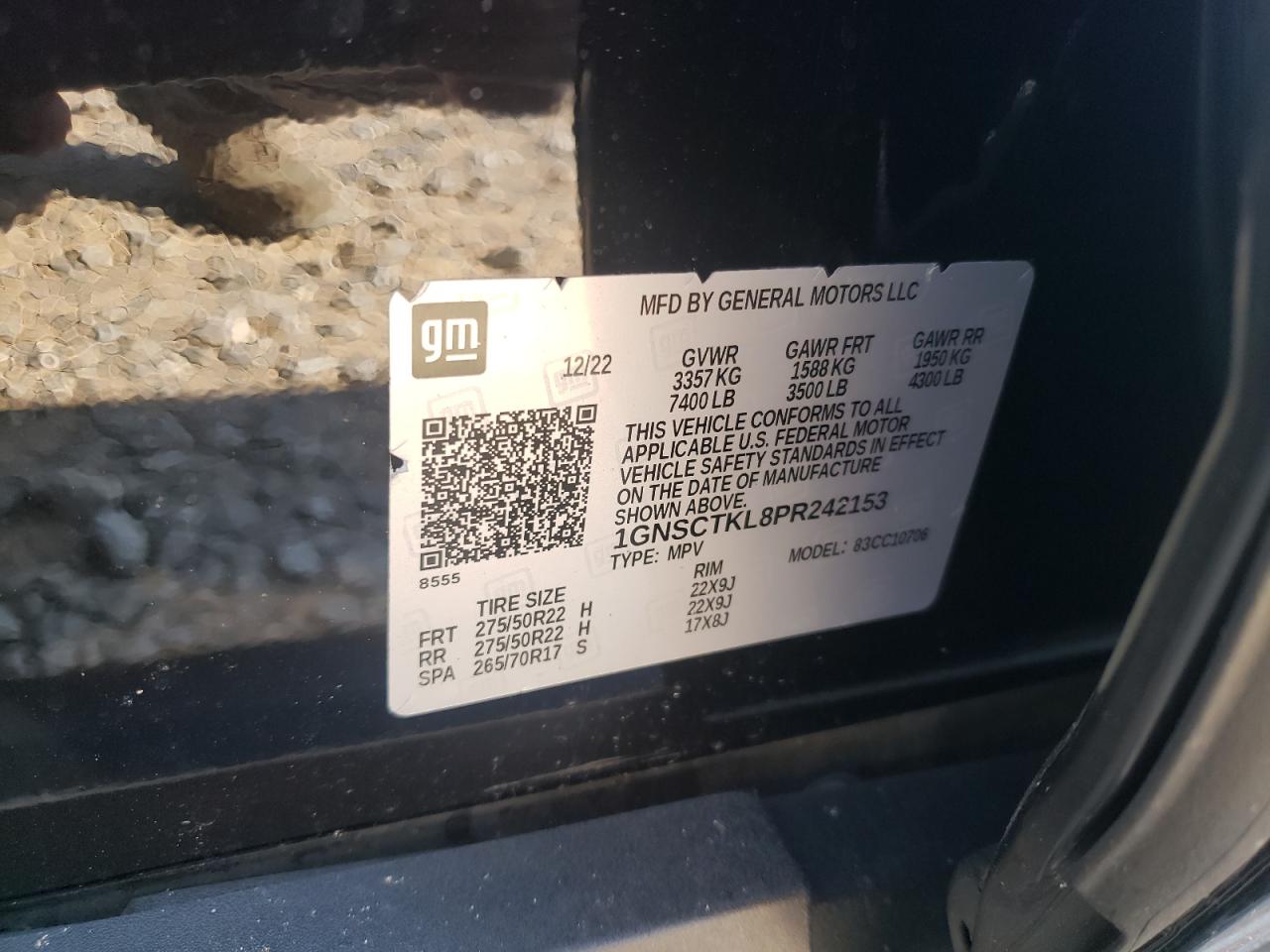 2023 Chevrolet Tahoe C1500 High Country VIN: 1GNSCTKL8PR242153 Lot: 68875705